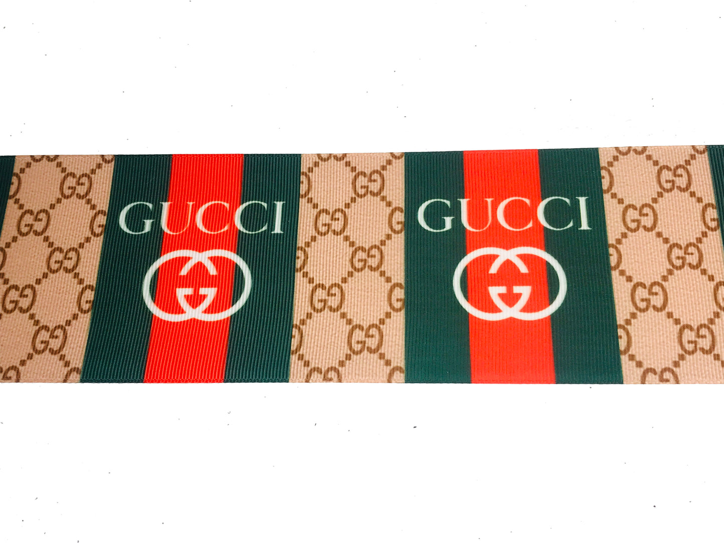 3" Green and Red Vertical Stripes Gucci GG  Printed Grosgrain Ribbon