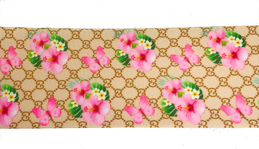 3" Gucci Hibiscus Floral  Printed Grosgrain Ribbon