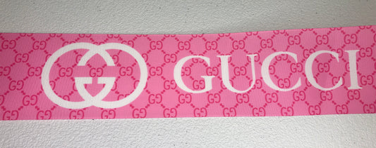 3" Wide Pink With White Lettering Gucci Printed Grosgrain Ribbon