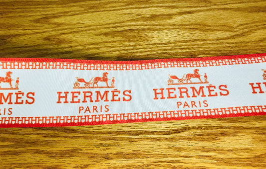 3" Wide Hermes Orange and White Horse and Carriage Designer Grosgrain Ribbon