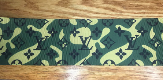 3" Wide Louis Vuitton LV Camo Camouflaged Printed Grosgrain Ribbon