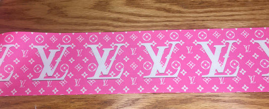3" Wide Famous Pink and Off White Designer LV Louis Vuitton Logo Grosgrain Ribbon