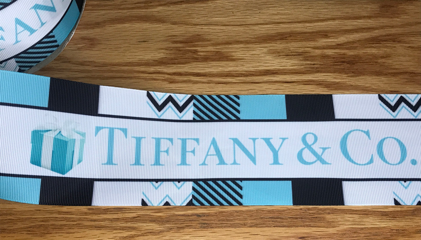 3" Wide Tiffany Blue Color Blocking Printed Grosgrain Ribbon