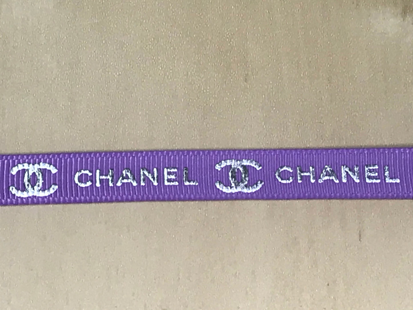 3/8" Wide Purple with Silver Metallic Foil Printing Designer Logo Grosgrain Ribbon