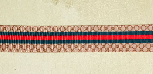 3/8" Green and Red Gucci GG Center Stripes Printed Grosgrain Ribbon