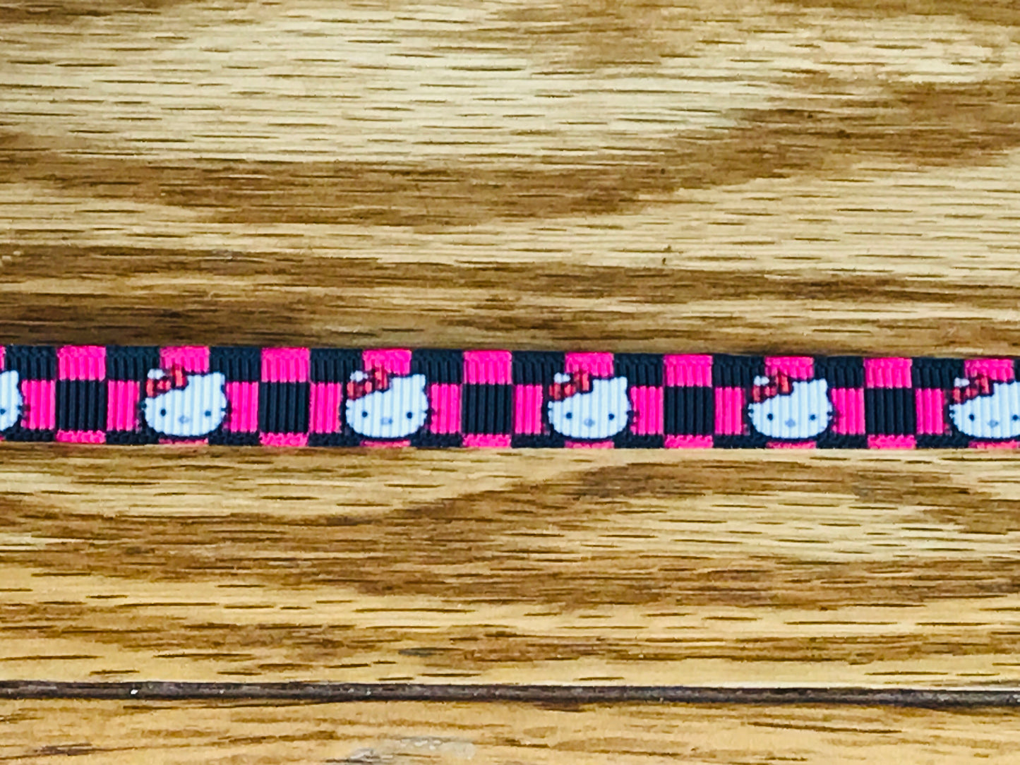 3/8" Wide Black & Pink Checkered Sanrio Hello Kitty Design Grosgrain Ribbon