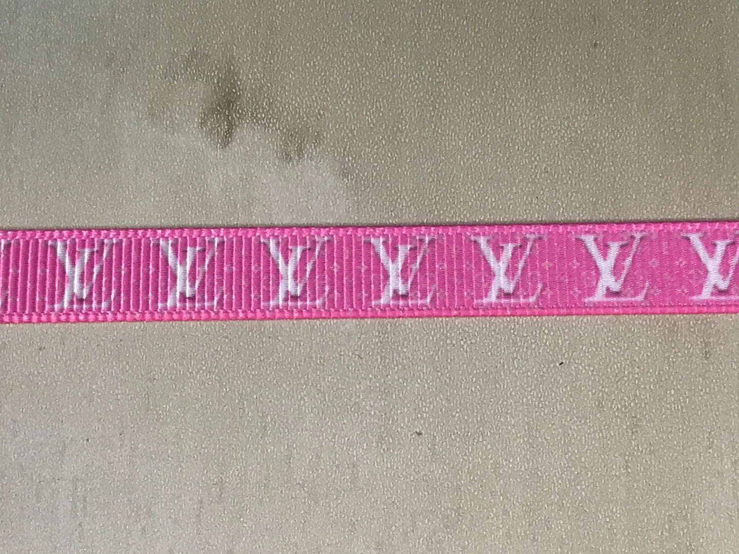 3/8" Wide Famous Pink and Off White Designer LV Louis Vuitton Logo Grosgrain Ribbon