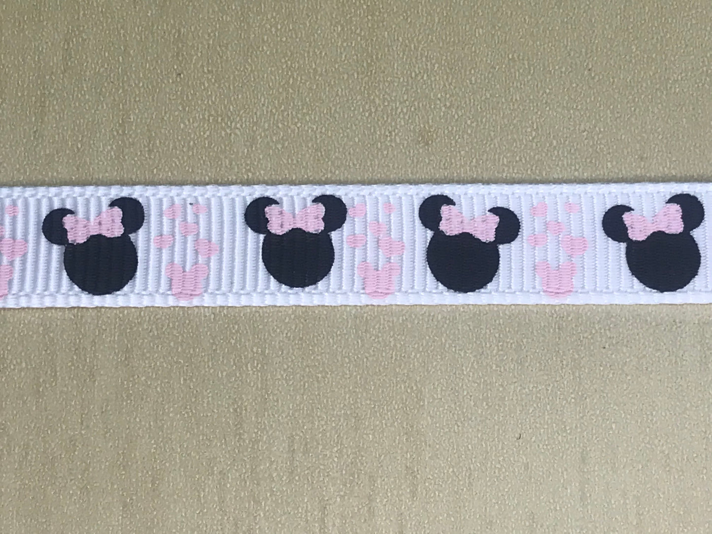 SALE 3/8" Wide Simply Minnie Mouse White & Pink Printed Grosgrain Ribbon