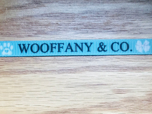 3/8" Wide Dog Parody Famous Designer Tiffany & Co. Inspired Woofany & Co. Grosgrain Ribbon