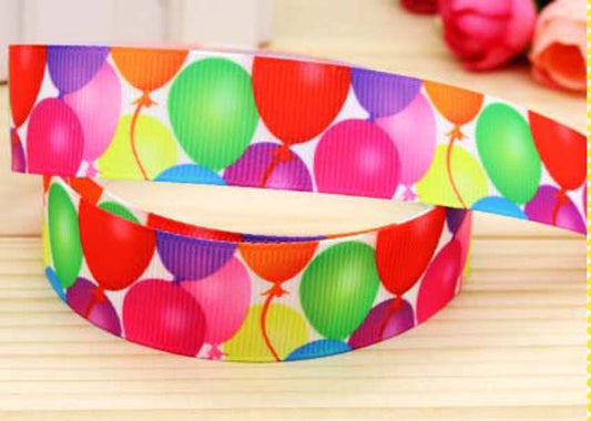 SALE 7/8" Wide Colorful Birthday Balloons Celebration Grosgrain Ribbon