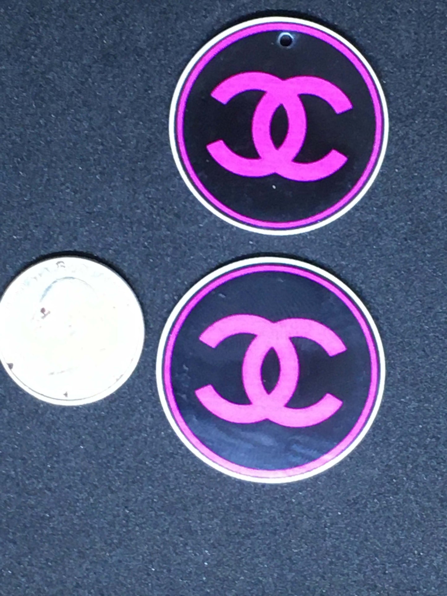 Black and Hot Pink Logo Flat Back Planar Resin Embellishment