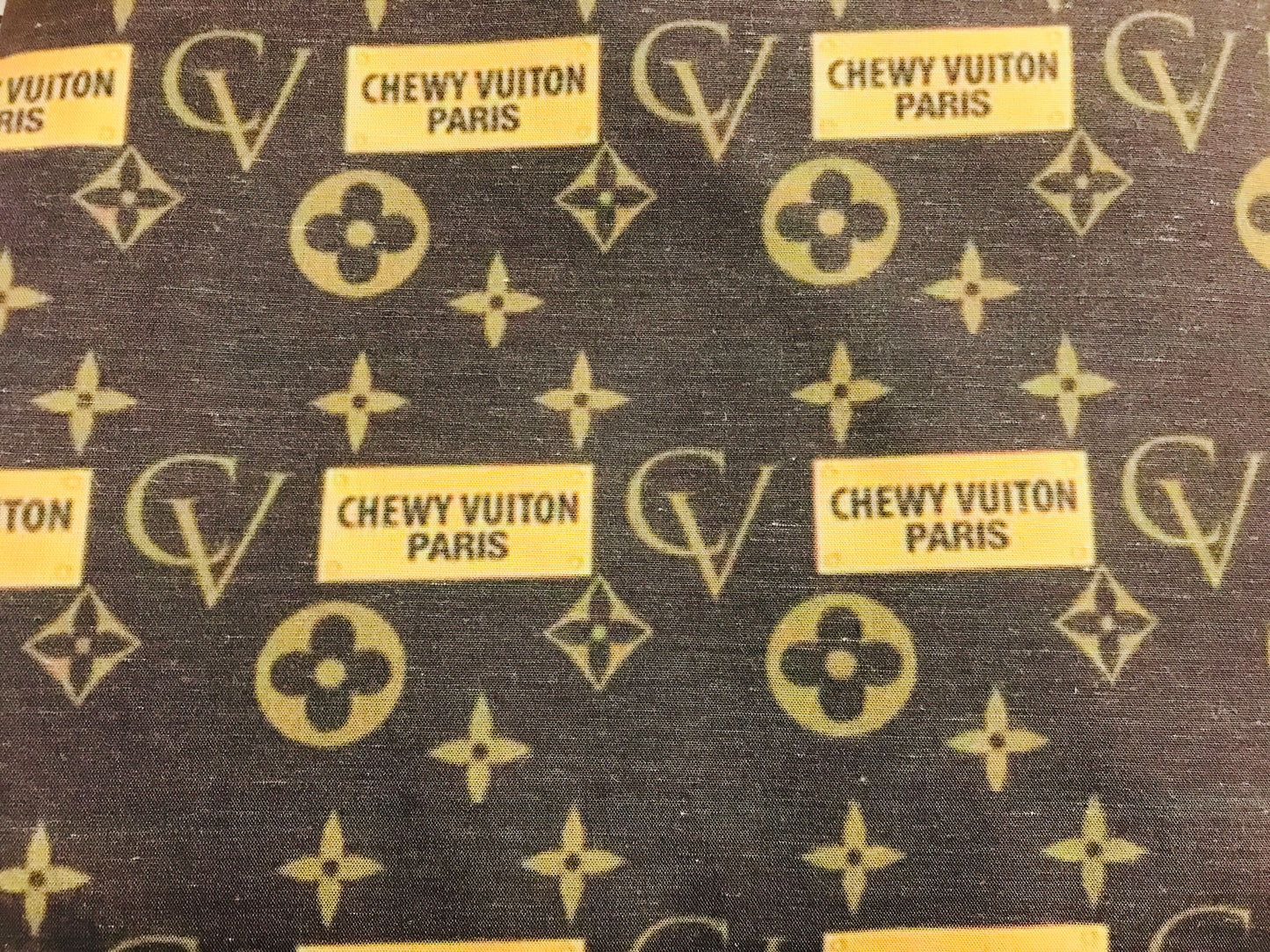 Brown & Gold CV Chewy Vuiton LV Louis Vuitton Dog Parody Fabric