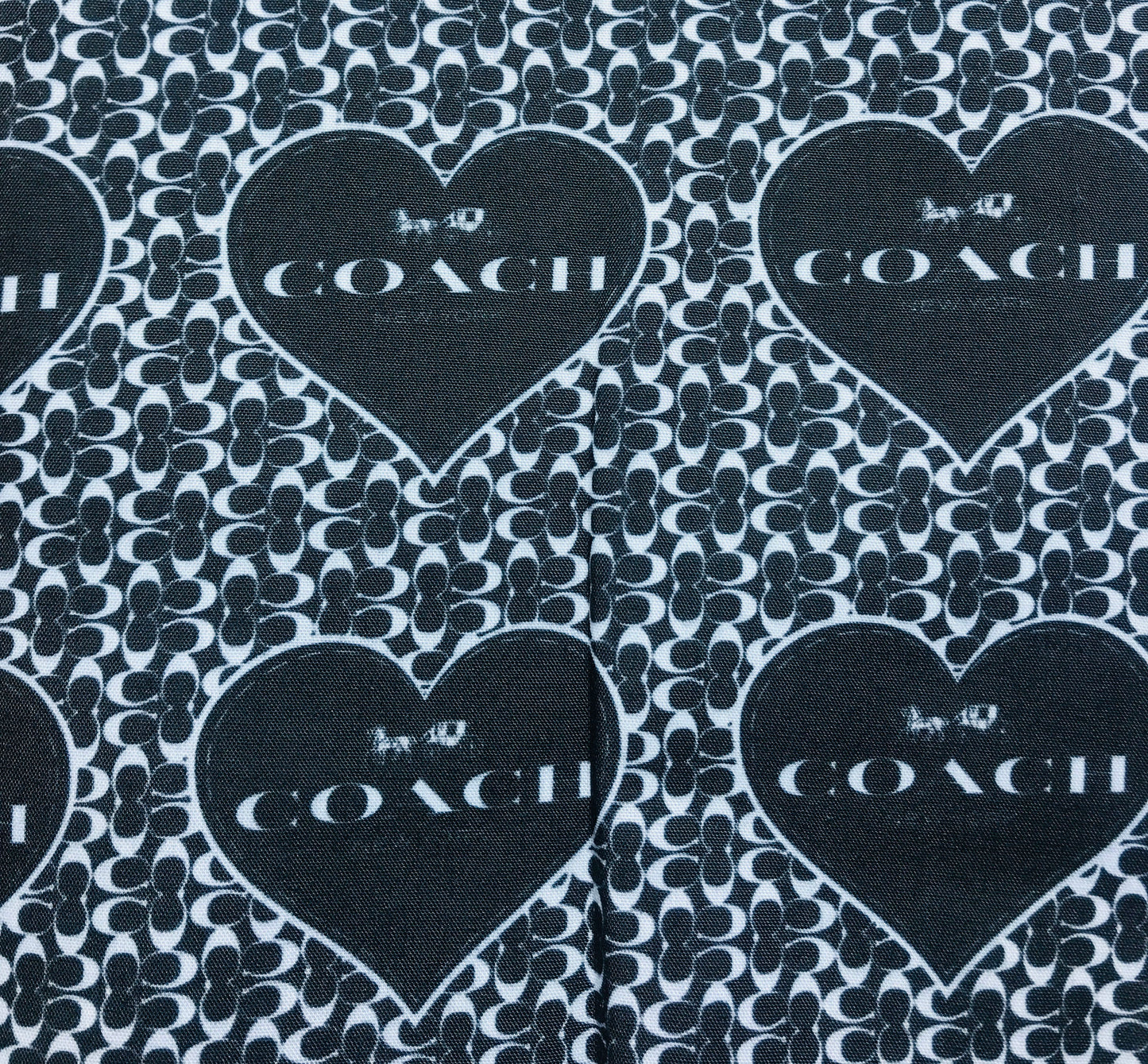 Coach Black Heart Horse & Carriage Designer Logo Printed Fabric