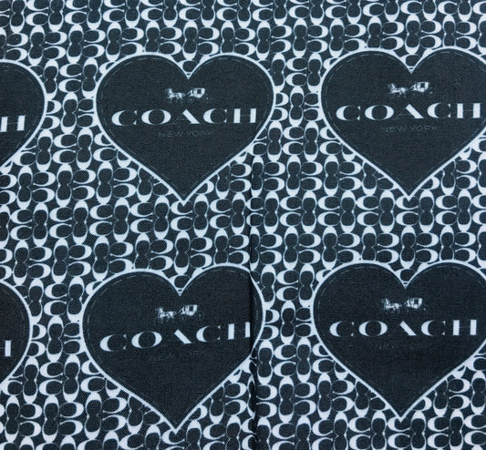 Coach Black Heart Horse & Carriage Designer Logo Printed Fabric