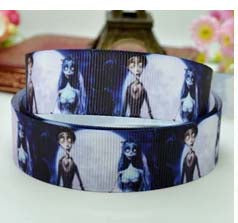 SALE 7/8" Corpse Bride Halloween Emily & Victor Bride & Groom Wedding Grosgrain Ribbon