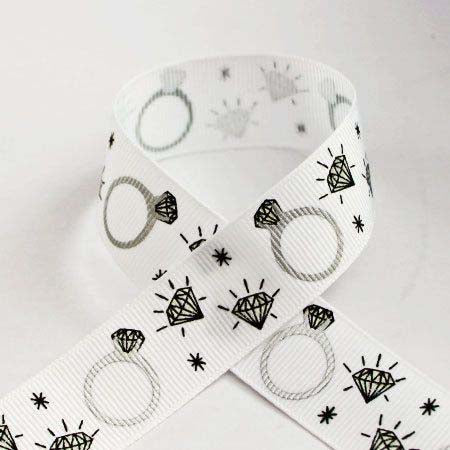 SALE 7/8" Diamond Ring Sparkle On White Grosgrain Ribbon