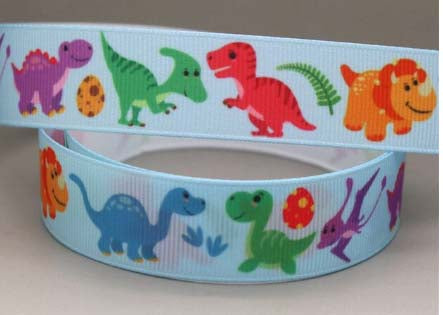 SALE 7/8" Wide Dinosaurs Grosgrain Ribbon