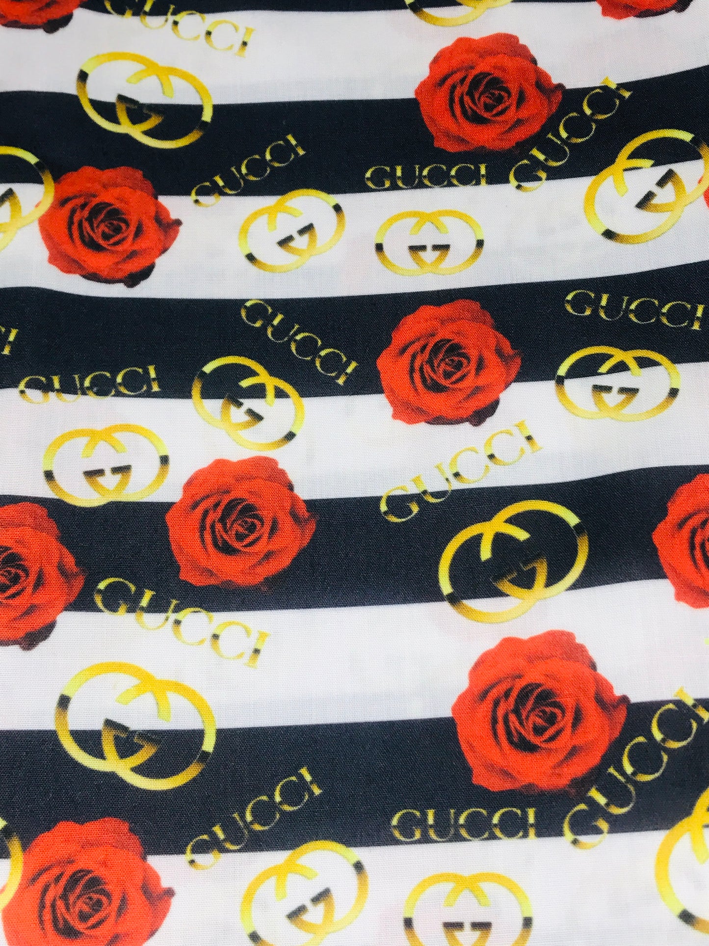Gucci Black & White Stripes With Red Roses Fabric