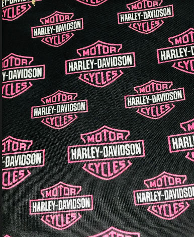 Harley Davidson Bar & Shield Black Background Fabric