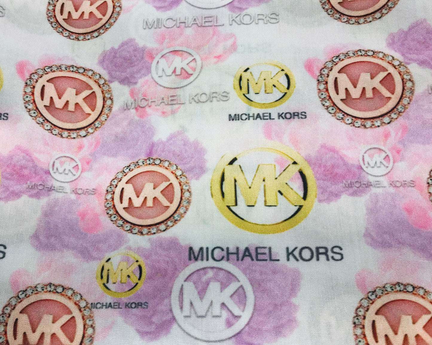 Famous Designer Logo Michael Kors MK With Flowers & Diamond Medallions Fabric