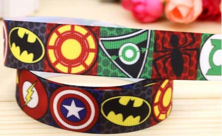 7/8" Wide Marvel Super Hero Logos Grosgrain Ribbon