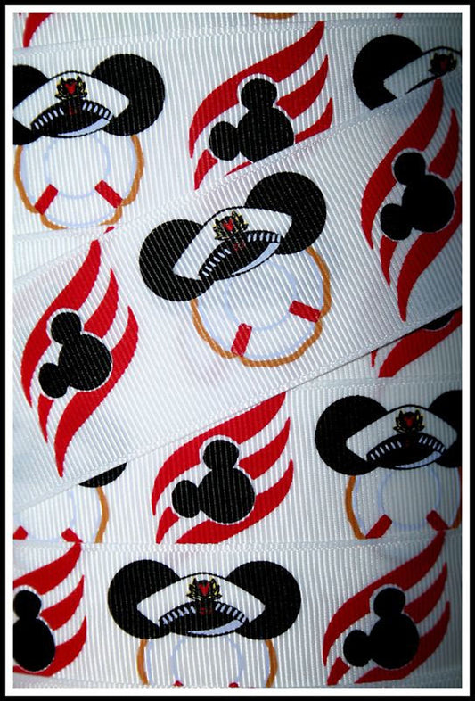 SALE 1-1/2" Wide Disney Captain Mickey Mouse Cruise Ship Boat Life Preserver Saver Printed Grosgrain Ribbon