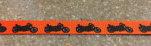 3/8" Wide Harley Davidson Motorcycle Orange Grosgrain Ribbon With Black Printing