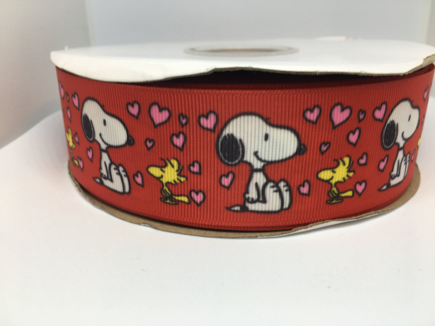 SALE 1-1/2" Wide Snoopy and Woodstock Hearts Valentine's Day Printed Grosgrain Ribbon