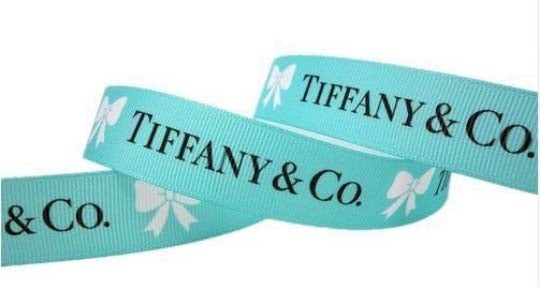 7/8" Wide Famous Jewelry Designer Logo Tiffany & Co. Robin's Egg Blue Present Grosgrain Ribbon
